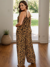 Load image into Gallery viewer, Full Size Leopard Scoop Neck Wide Leg Jumpsuit