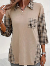 Load image into Gallery viewer, Plaid Johhny Collar Three-Quarter Sleeve T-Shirt