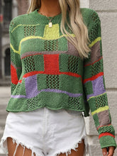 Load image into Gallery viewer, Openwork Color Block Round Neck Sweater