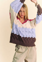 Load image into Gallery viewer, Davi &amp; Dani Wavy Texture Color Block V-Neck Sweater