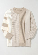 Load image into Gallery viewer, Cable-Knit Color Block Round Neck Sweater