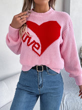 Load image into Gallery viewer, LOVE Heart Round Neck Dropped Shoulder Sweater