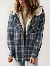 Load image into Gallery viewer, Plaid Snap Down Plush Hooded Jacket