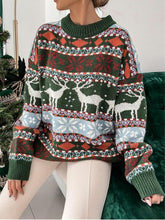 Load image into Gallery viewer, Geometric Round Neck Dropped Shoulder Sweater
