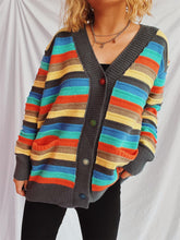 Load image into Gallery viewer, Contrast Stripes Button Up Long Sleeve Cardigan