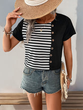 Load image into Gallery viewer, Striped Round Neck Short Sleeve T-Shirt