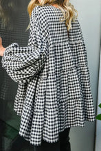 Load image into Gallery viewer, Tiered Plaid Round Neck Long Sleeve Blouse