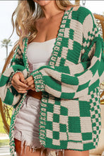 Load image into Gallery viewer, Checkered Open Front Long Sleeve Cardigan