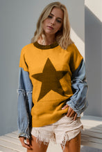 Load image into Gallery viewer, Double Take Full Size Star Pattern Raw Edge Denim Sleeve Sweater