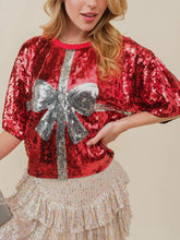 Load image into Gallery viewer, Sequin Bow Graphic Round Neck Half Sleeve T-Shirt