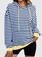Load image into Gallery viewer, Drawstring Striped Long Sleeve Hoodie
