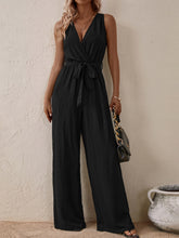 Load image into Gallery viewer, Tied Surplice Sleeveless Wide Leg Jumpsuit