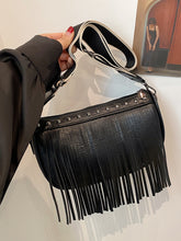 Load image into Gallery viewer, PU Leather Fringe Studded Crossbody Bag