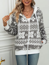 Load image into Gallery viewer, Drawstring Snowflake Zip Up Hooded Outerwear