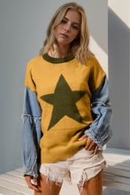 Load image into Gallery viewer, Double Take Full Size Star Pattern Raw Edge Denim Sleeve Sweater