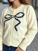 Load image into Gallery viewer, Bow Button Down Round Neck Cardigan