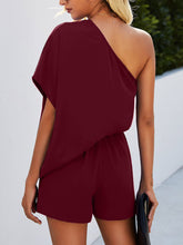 Load image into Gallery viewer, Single Shoulder Batwing Sleeve Romper