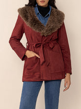 Load image into Gallery viewer, Fuzzy Collared Neck Tie Waist Jacket