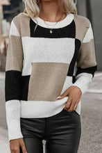 Load image into Gallery viewer, Color Block Round Neck Long Sleeve Sweater