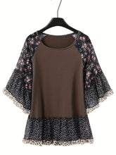 Load image into Gallery viewer, Full Size Frill Printed Round Neck Half Sleeve Blouse