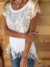 Load image into Gallery viewer, Studded Fringe Round Neck Cap Sleeve T-Shirt