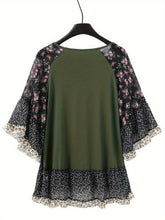 Load image into Gallery viewer, Full Size Frill Printed Round Neck Half Sleeve Blouse