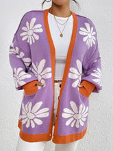 Load image into Gallery viewer, Contrast Dropped Shoulder Long Sleeve Cardigan