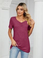 Load image into Gallery viewer, Ruched V-Neck Short Sleeve T-Shirt