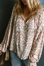 Load image into Gallery viewer, Printed Tie Neck Balloon Sleeve Blouse