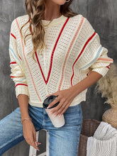 Load image into Gallery viewer, Eyelet Round Neck Long Sleeve Sweater