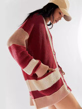 Load image into Gallery viewer, Pocketed Contrast V-Neck Long Sleeve Cardigan