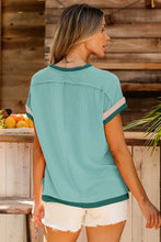 Load image into Gallery viewer, Color Block Round Neck Cap Sleeve T-Shirt