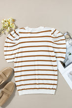 Load image into Gallery viewer, Striped Round Neck Puff Sleeve Knit Top