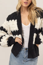 Load image into Gallery viewer, HYFVE Scallop Striped Open Front Long Sleeve Sweater Cardigan