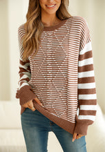 Load image into Gallery viewer, Striped Round Neck Dropped Shoulder Sweater