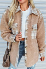 Load image into Gallery viewer, Pocketed Plaid Collared Neck Sherpa Jacket
