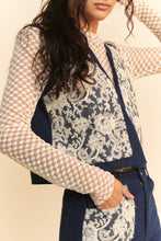 Load image into Gallery viewer, Davi &amp; Dani Lace Patch Open Front Denim Vest