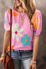 Load image into Gallery viewer, Flower Round Neck Short Sleeve Blouse