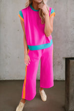 Load image into Gallery viewer, Contrast Round Neck Top and Pants Set