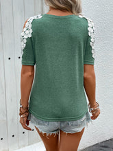 Load image into Gallery viewer, Lace Detail Round Neck Short Sleeve T-Shirt