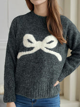 Load image into Gallery viewer, Bow Round Neck Long Sleeve Sweater