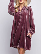 Load image into Gallery viewer, Frill Notched Long Sleeve Dress with Pockets