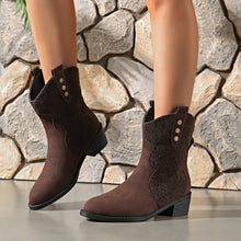 Load image into Gallery viewer, Suede Point Toe Block Heel Boots
