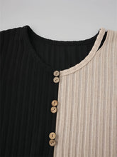Load image into Gallery viewer, Decorative Button Contrast Round Neck Long Sleeve T-Shirt