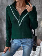 Load image into Gallery viewer, Perfee Contrast Half Zip Long Sleeve Sweater