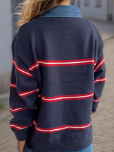 Load image into Gallery viewer, Contrast Stripes Round Neck Long Sleeve Sweater