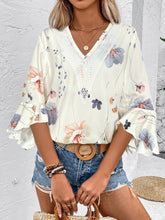 Load image into Gallery viewer, Ruffled Printed V-Neck Half Sleeve Blouse