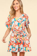 Load image into Gallery viewer, Haptics Tropical Floral Short Sleeve Tied Romper