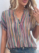 Load image into Gallery viewer, Striped Notched Short Sleeve Blouse