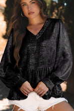 Load image into Gallery viewer, Frill Peplum V-Neck Long Sleeve Blouse